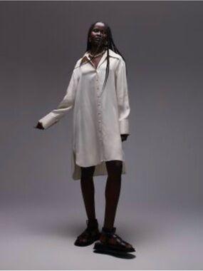 Topshop Cream Button-Front Mini Shirt Dress